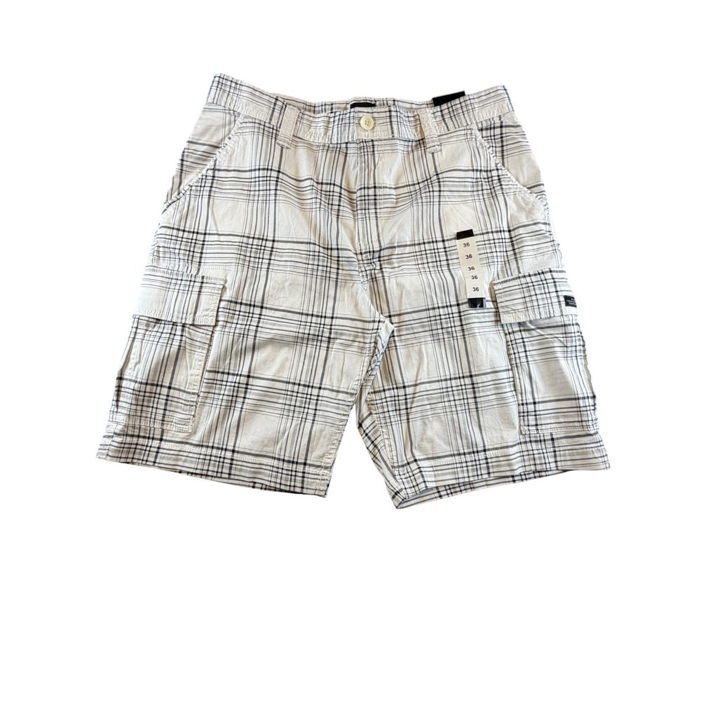 Lee Dungarees Mens Plaid Cargo Shorts White Black Size 36 Relaxed Fit Utility